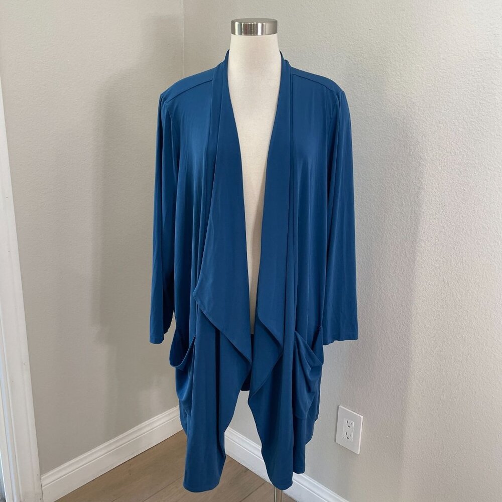 Susan Graver Everyday‎ Womens Plus 4XP Blue Open Front Cardigan Liquid Knit